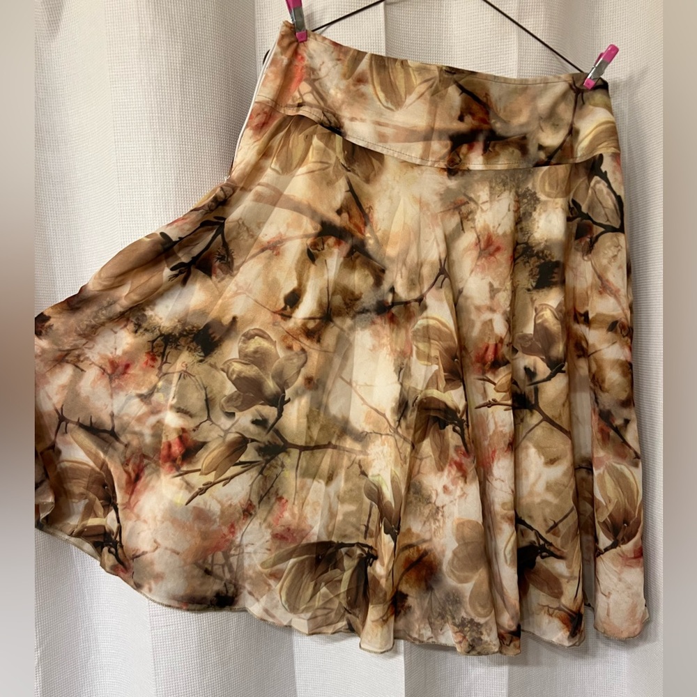 Grunge silk watercolor Floral Print Women's silk blend midi Skirt NWT whimsical